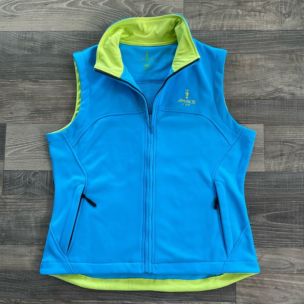 America’s Cup Vest Women’s LARGE Blue Yellow Fill Zip Up Sailing Boating